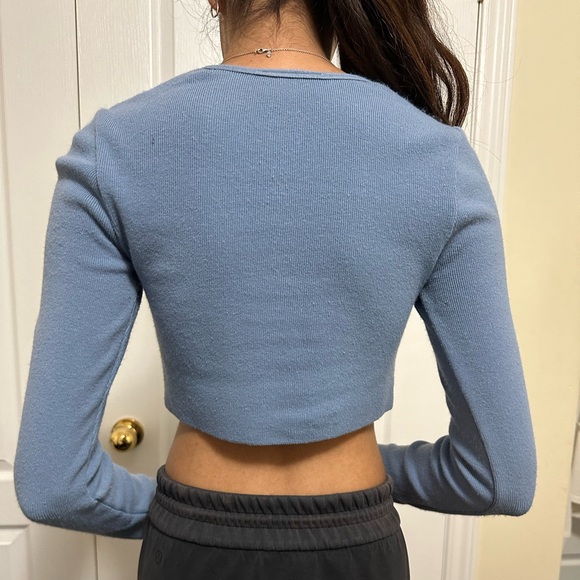Wrapper Knitted Long Sleeve Crop Top - Blue (M) - Picture 3 of 4
